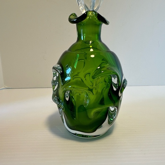 Vintage Aseda Bo Bergstrom Green Thumbprint Glass Decanter - Picture 2 of 5